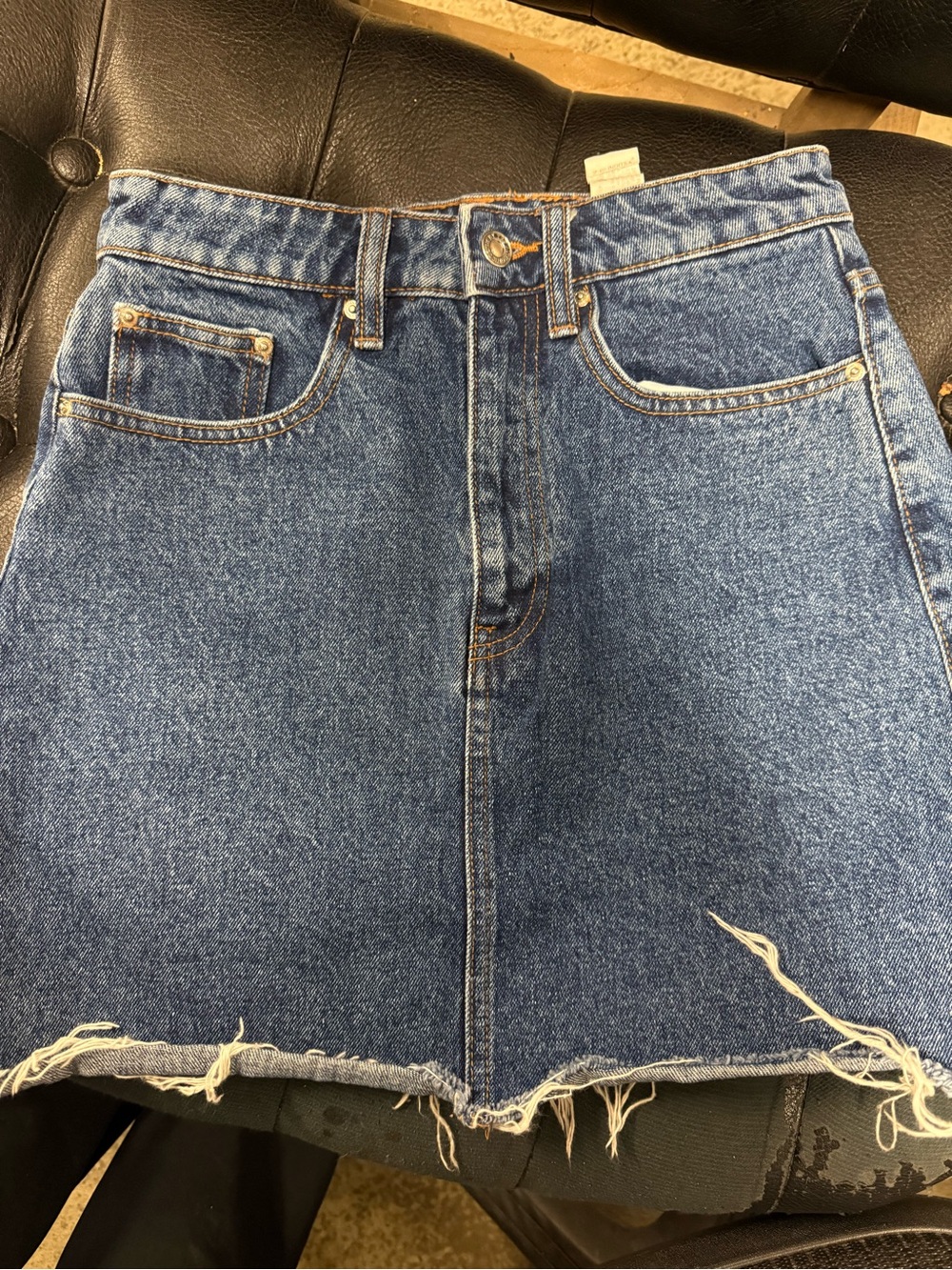Zara trafaluc  Dark Blue Denim Skirt with Contrast Stitching.